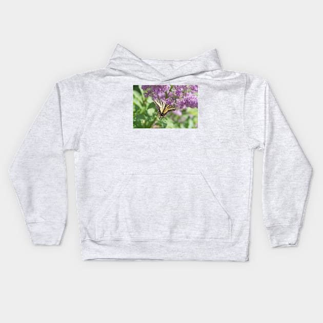 Yellow Swallowtail Butterfly and Purple Flowers Kids Hoodie by Amy-K-Mitchell